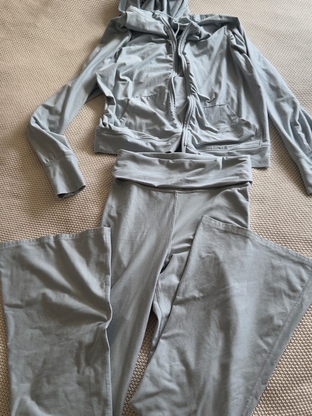 Fabletics Light Gray Zip Hoodie & Wide-Leg Lounge Pants Set